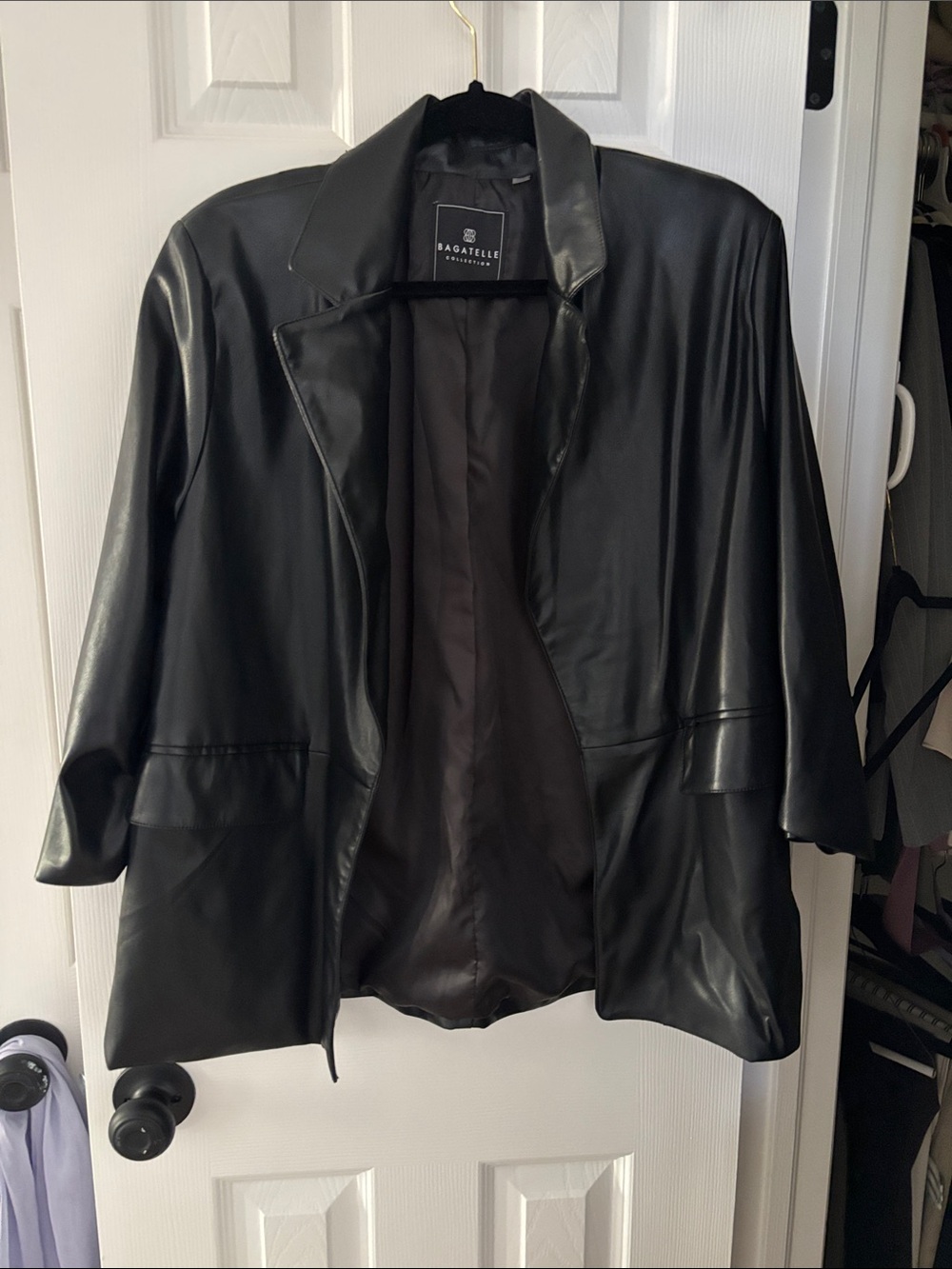 bagatelle Black Faux Leather Blazer Jacket with Collar